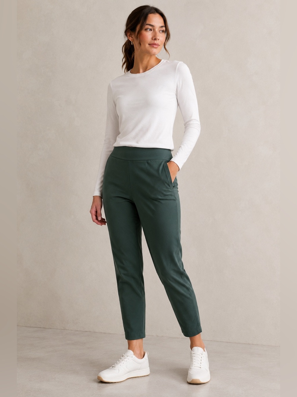 Athleta Brooklyn Ankle Pants Green Size 4 Travel Commute Stretch